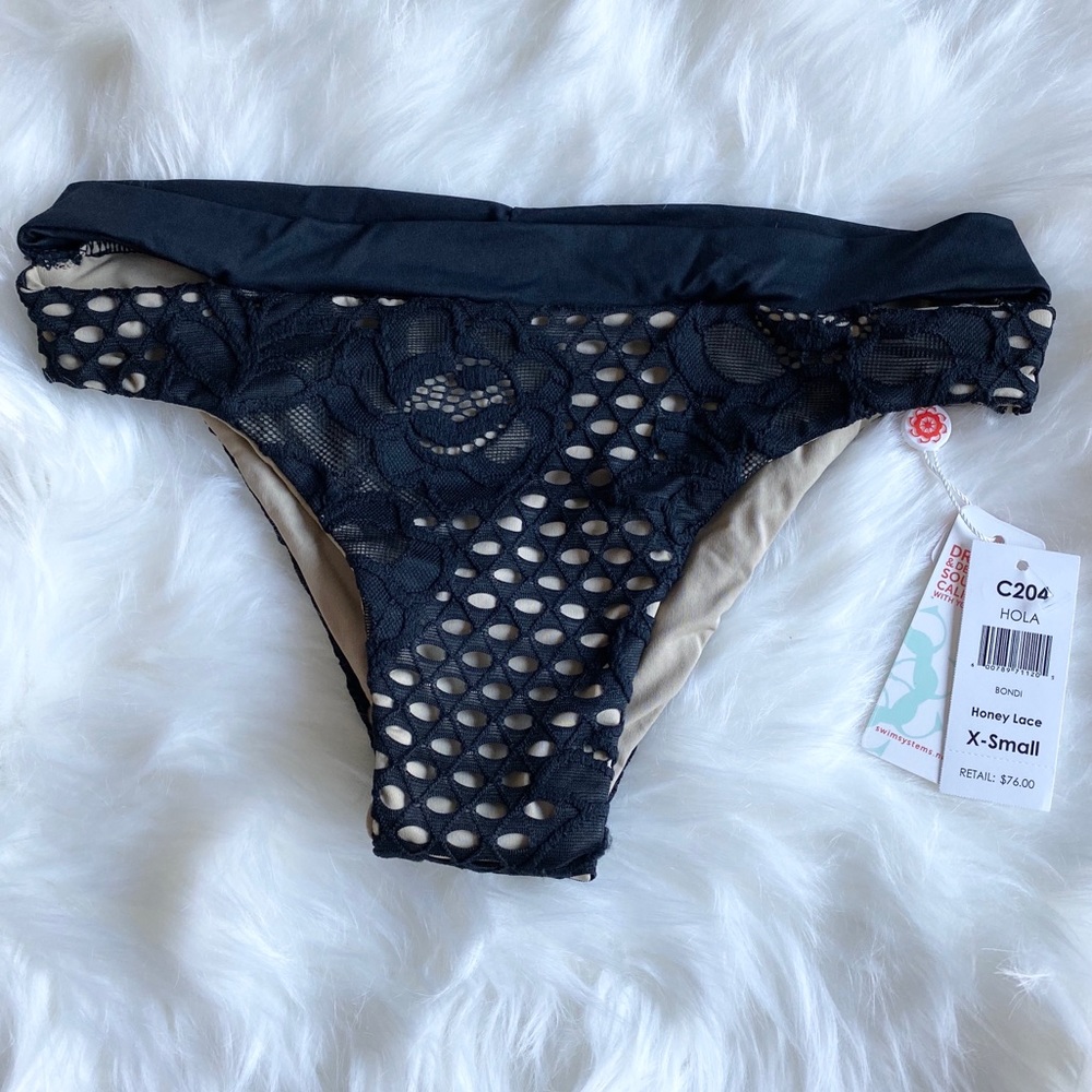 SWIM SYSTEMS nude and black lace XS bikini bottoms
